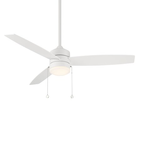 WAC Atlantis Indoor and Outdoor 3-Blade Pull Chain Ceiling Fan 52in Matte White with 3000K LED Light Kit F-072L